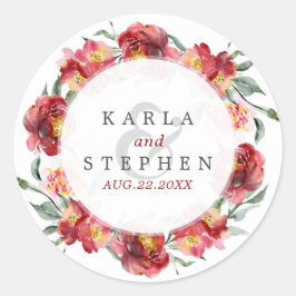 Deep-red Garden Flowers Wreath Ronde Sticker