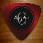 Deep Red gepersonaliseerde gitaar pick Plectrum<br><div class="desc">Geweldig gepersonaliseerd ontwerp op deze aangepaste,  diepe rode en zwarte monogram/naam gitaarplukker.</div>