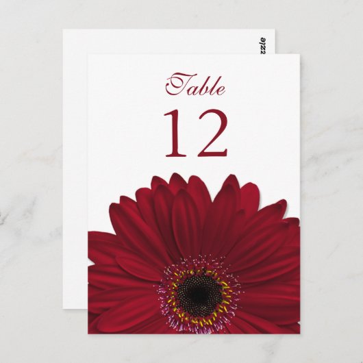 Deep Red Gerbera Daisy Tafelnummer Kaart Flat (Voorkant / Achterkant)