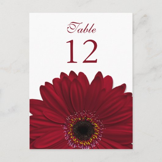 Deep Red Gerbera Daisy Tafelnummer Kaart Flat (Voorkant)