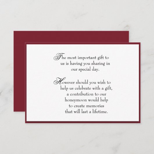 Deep Red Gift Insert Informatie Kaart voor bruilof (Voorkant / Achterkant)