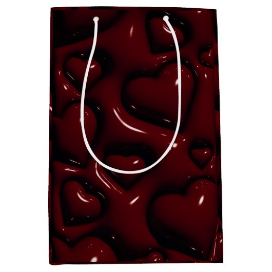 Deep Red Glossy Hearts Gift Bag Medium Cadeauzakje (Voorkant)