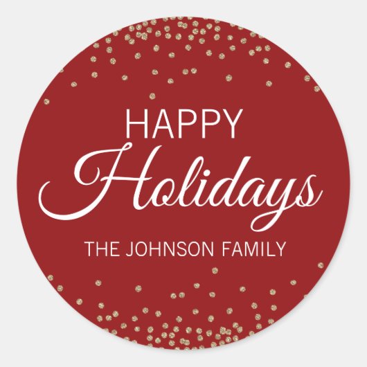 Deep RED Gold Glitter Confetti Prettige feestdagen Ronde Sticker (Voorkant)