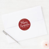 Deep RED Gold Glitter Confetti Vrolijk kerstfeest Ronde Sticker (Envelop)