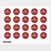 Deep RED Gold Glitter Confetti Vrolijk kerstfeest Ronde Sticker (Vel)