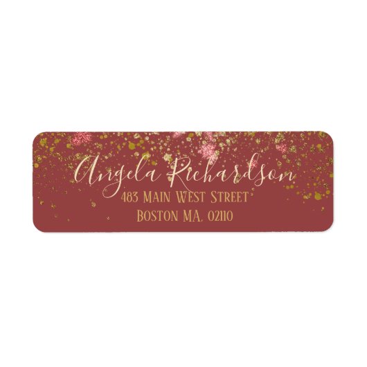 Deep Red Gold Glitter Paint Spletters Holiday Etiket (Voorkant)