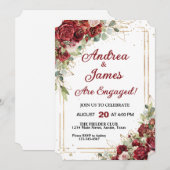 Deep Red & Gold Lijst Rozen Engagement party Kaart (Voorkant / Achterkant)