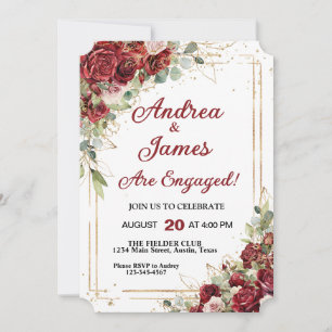 Deep Red & Gold Lijst Rozen Engagement party Kaart