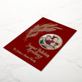 Deep Red Gold Waterverf Leaf Joyous Holiday Folie Feestdagenkaart (Gedraaid)