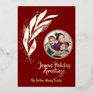 Deep Red Gold Waterverf Leaf Joyous Holiday Kaart