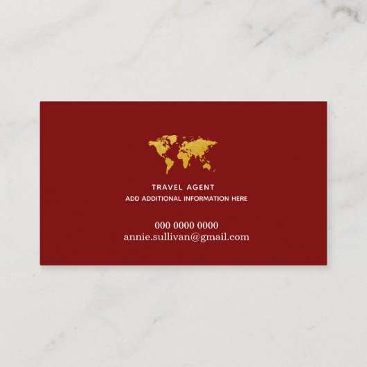 Deep Red Gold Wereldkaart reisagent Visitekaartje (Achterkant)