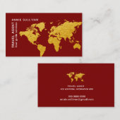 Deep Red Gold Wereldkaart reisagent Visitekaartje (Voorkant / Achterkant)