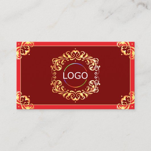 Deep Red Golden  Logo-foto en QR-code Visitekaartje (Voorkant)