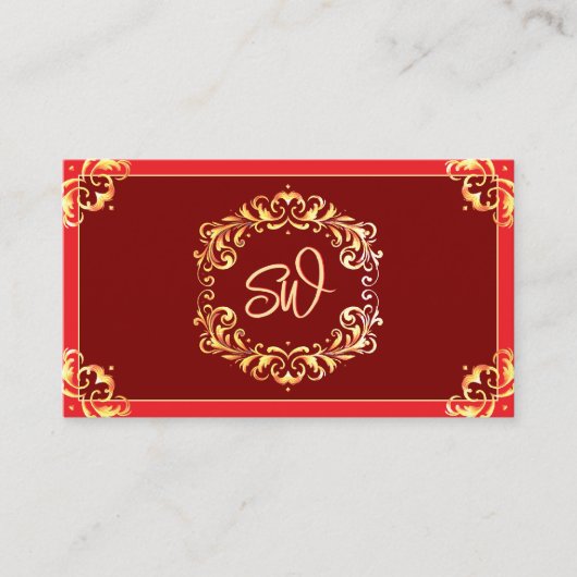 Deep Red Golden  met Monogram Sophisticated Visitekaartje (Voorkant)