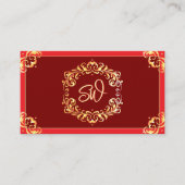 Deep Red Golden  Monogram Foto QR-code Visitekaartje (Voorkant)