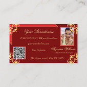 Deep Red Golden  Monogram Foto QR-code Visitekaartje (Achterkant)