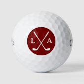 Deep Red Golfer Logo Initialen en gekruiste clubs Golfballen (Voorkant)