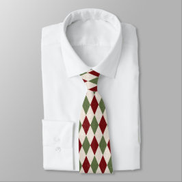 Deep Red & Green Christmas Argyle stropdas