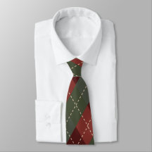 Deep Red & Green Christmas Argyle stropdas