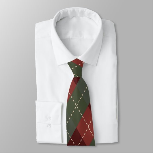 Deep Red & Green Christmas Argyle stropdas (Gebonden)