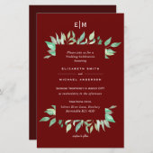 Deep Red Greenery Leaves Budget Wedding nodigt A9  (Voorkant / Achterkant)
