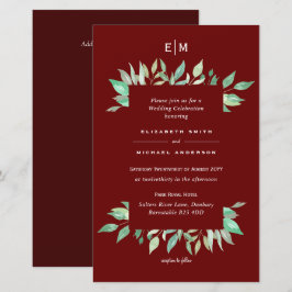 Deep Red Greenery Leaves Budget Wedding nodigt A9 