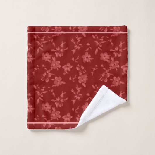 Deep Red Greyfloral Patroon Bad Handdoek (Wasdoekje)