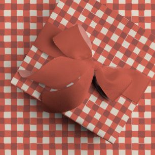 Deep Red Hand-Drawn Buffalo Check Plaid Cadeaupapier
