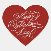 Deep Red Happy Valentines Day Calligraphy Hart Sticker (Voorkant)