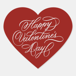 Deep Red Happy Valentines Day Calligraphy  Hart Sticker
