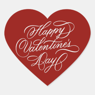 Deep Red Happy Valentines Day Calligraphy  Hart Sticker