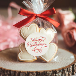 Deep Red Happy Valentines Day Calligraphy Ronde Sticker