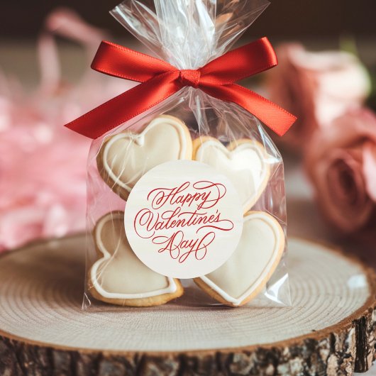 Deep Red Happy Valentines Day Calligraphy Ronde Sticker