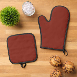 Deep Red Herfst Herfst Seizoen Effen Kleur Ovenwant & Pannenlap Set