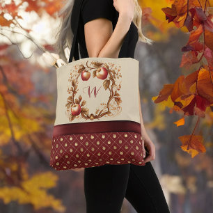 Deep Red Hoe zit het met hen Appels Herfst Monogra Tote Bag