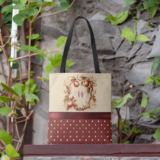 Deep Red Hoe zit het met hen Appels Herfst Monogra Tote Bag