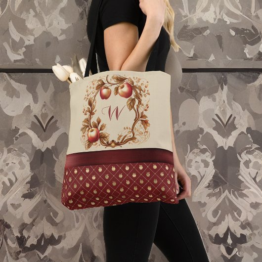 Deep Red Hoe zit het met hen Appels Herfst Monogra Tote Bag