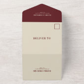 Deep Red & Ivory Typography QR Code Wedding All In One Uitnodiging (Buitenkant)