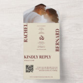 Deep Red & Ivory Typography QR Code Wedding All In One Uitnodiging (Binnen)