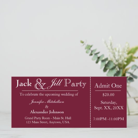 Deep Red Jack en Jill Shower Ticket Invitation (Staand voorkant)