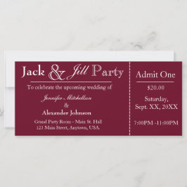 Deep Red Jack en Jill Shower Ticket Invitation