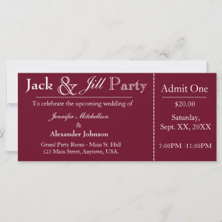 Deep Red Jack en Jill Shower Ticket Invitation