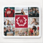 Deep Red Laurel Wreater Monogram Photo Collage Muismat (Voorkant)