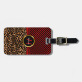 Deep Red Leopard Animal Print - Monogram Bagagelabel (Voorkant horizontaal)