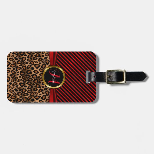Deep Red Leopard Animal Print - Monogram Bagagelabel (Voorkant horizontaal)