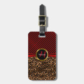 Deep Red Leopard Animal Print - Monogram Bagagelabel (Voorkant verticaal)