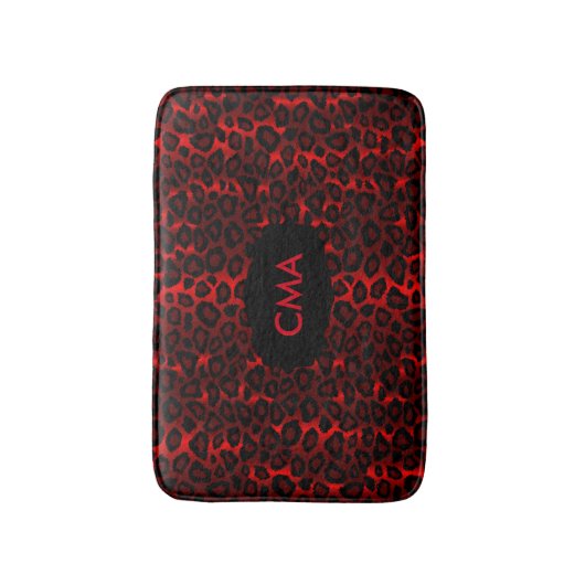 Deep Red Leopard Monogram Patroon Badmat (Voorkant Verticaal)