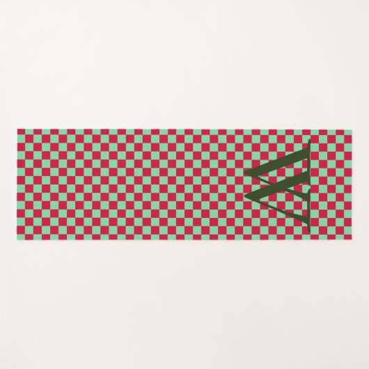 Deep Red & Light Green Checkerboard Monogramed Yogamat (Voorkant (horizontaal))