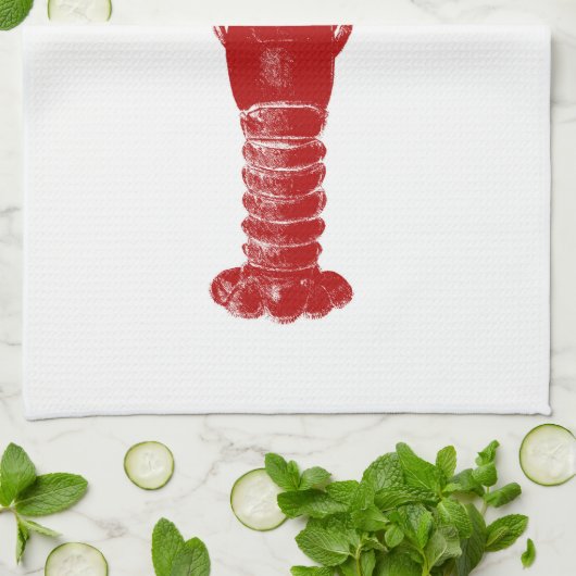 Deep Red Lobster op White Theedoek (Gevouwen)