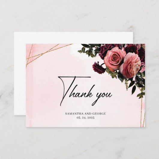 Deep Red maroon mauve blush burgundy gold lijst Bedankkaart (Voorkant / Achterkant)